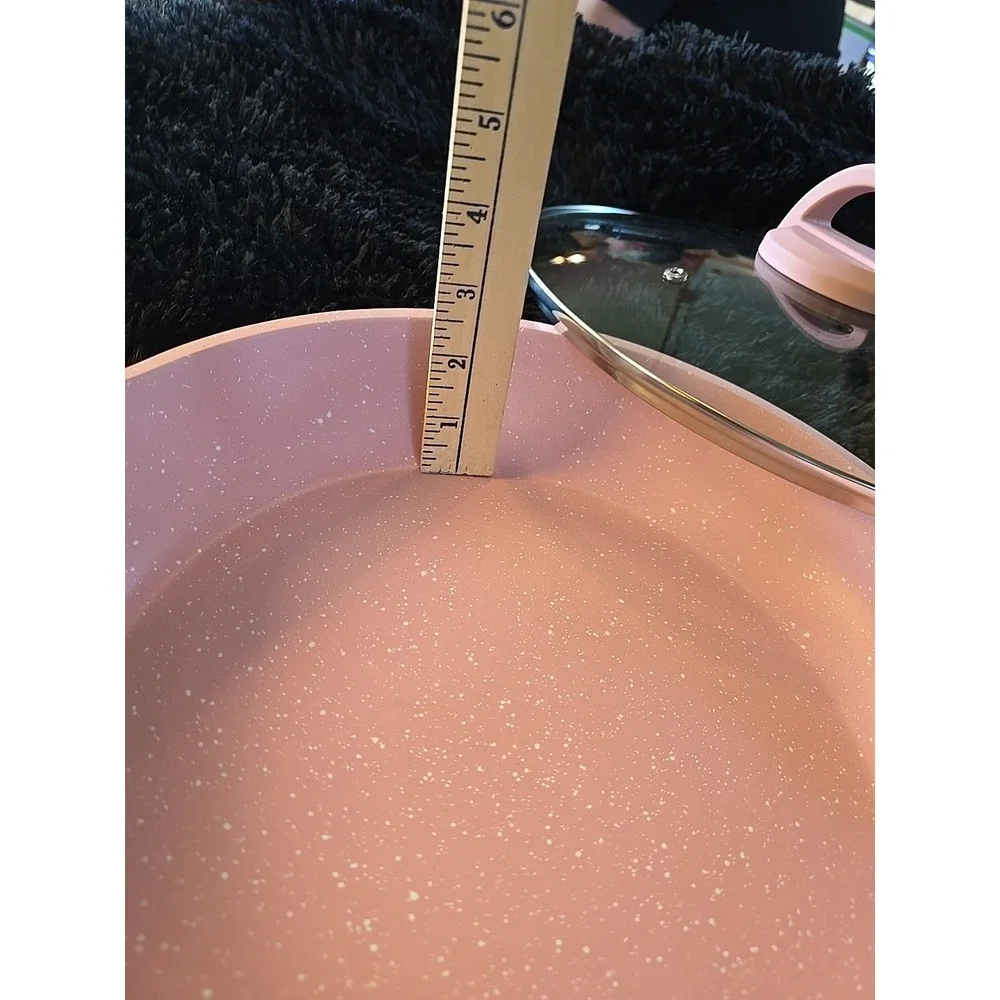 JEETEE 11 Inch Nonstick Frying Pan,‎ Stone Marble Coating With Lid Pink